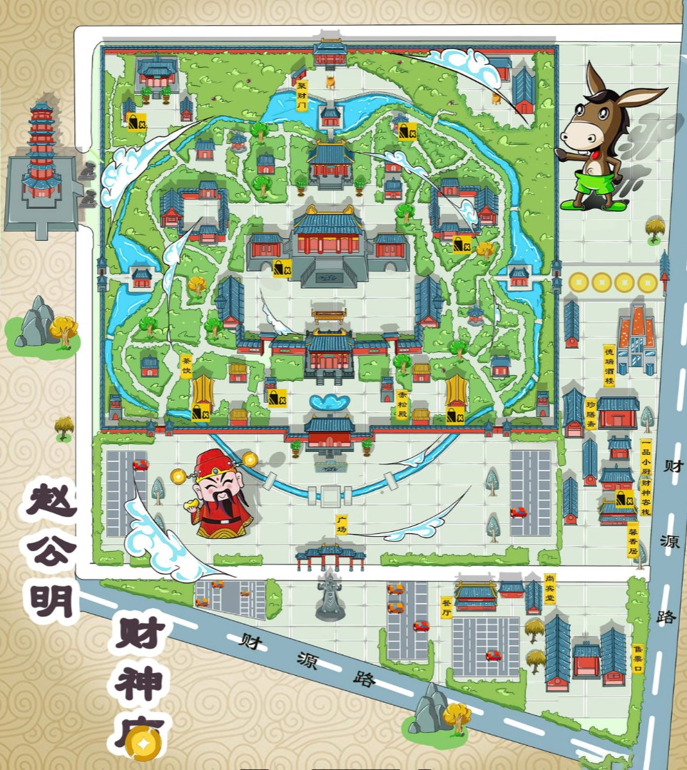 西峡寺庙类手绘地图